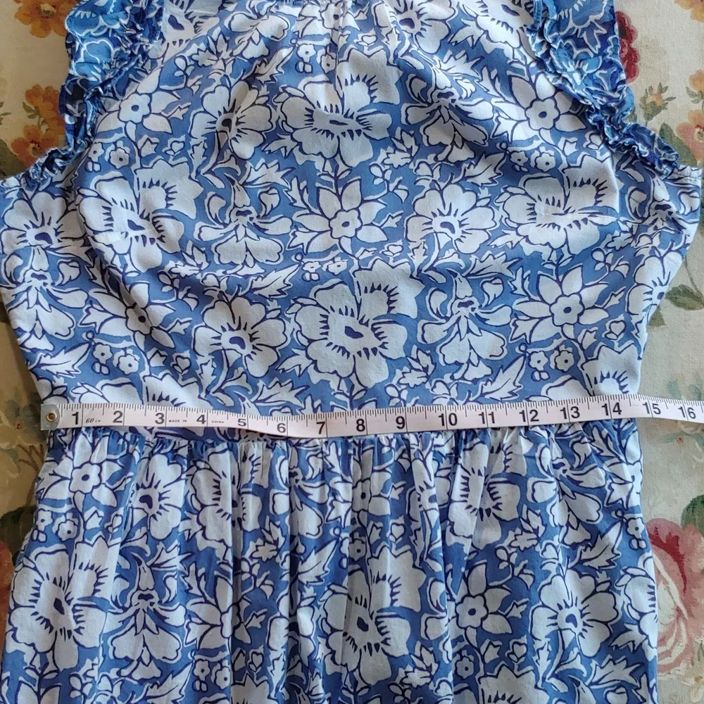 J. Crew Cotton Tiered Ruffle Midi Dress Blue Floral Women's size 10 - Picture 9 of 17